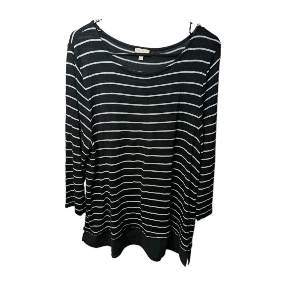 TALBOTS Black & White Striped Long Sleeve Layer Look Knit Tunic Sweater size XL